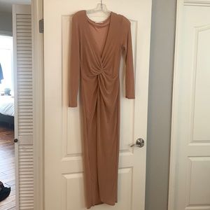 Sparkly nude long sleeved dress with slit in front
